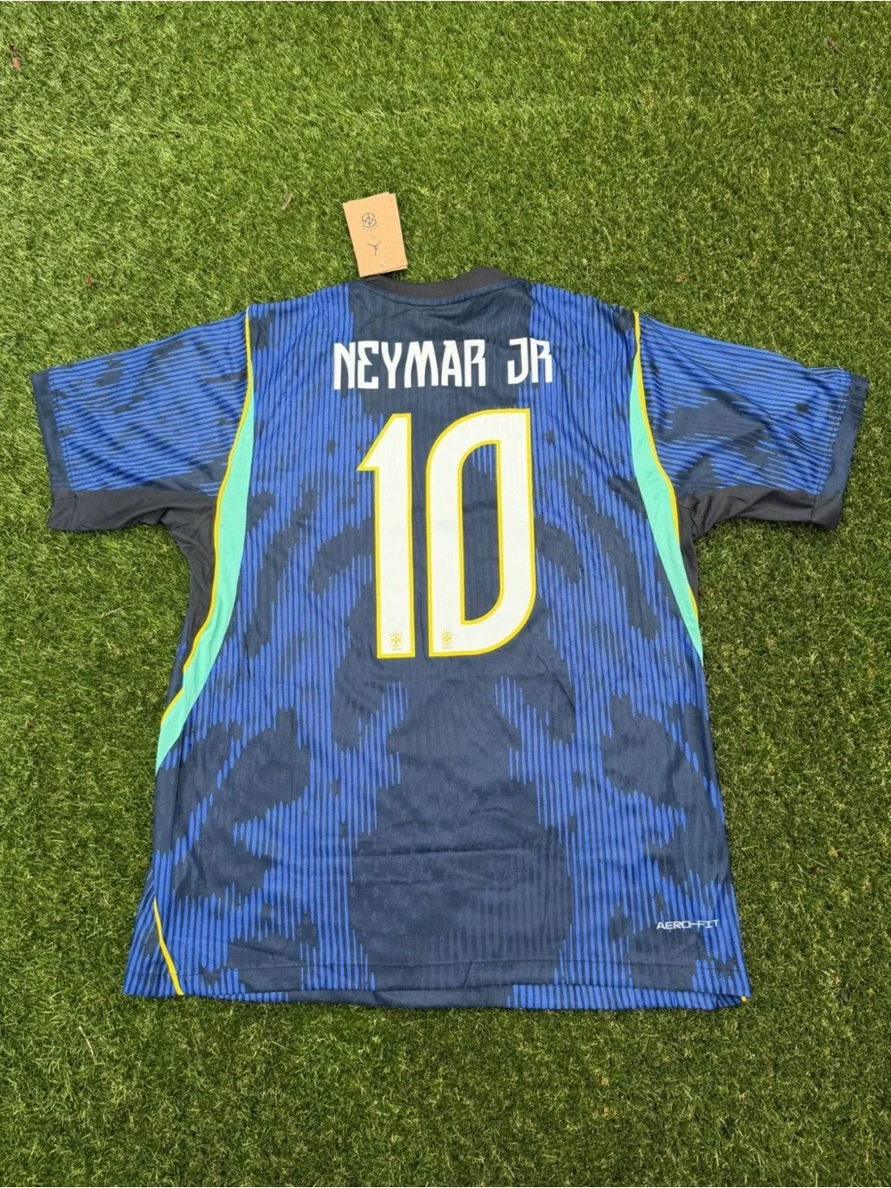 Nike Blue Neymar Jr. #10 Men’s Soccer Jersey with Teal and Yellow Trim ANY SIZE